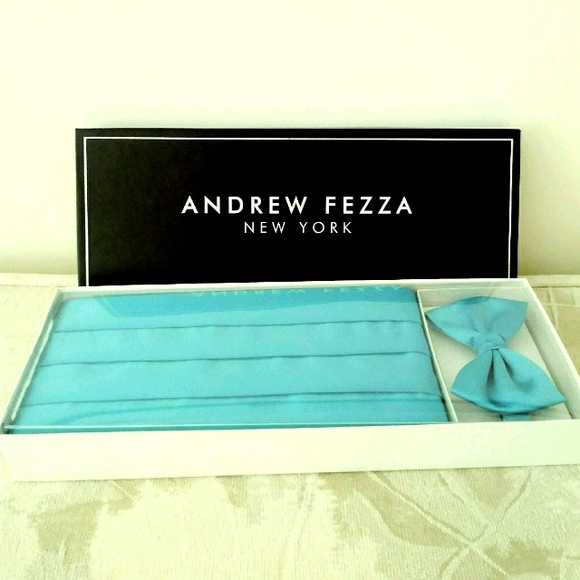 Andrew Fezza Accessories Nwt Satin Turquoise Cummerbund And Bow Tie